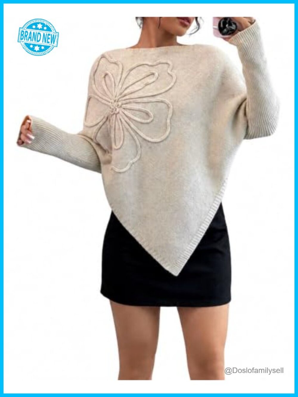 Womens Floral Sweater Lightweight Knit Pullover Boat Neck Cape Style